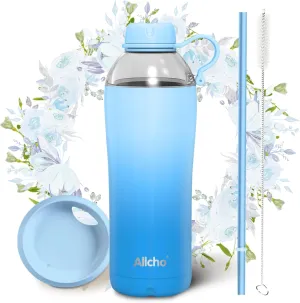 Insulated Water Bottle for Women, 18 oz Stainless Steel Water Bottles, Double Walled, 2 Lids (Chug & Tumbler) - Hydrate & Caffeinate, Gifts