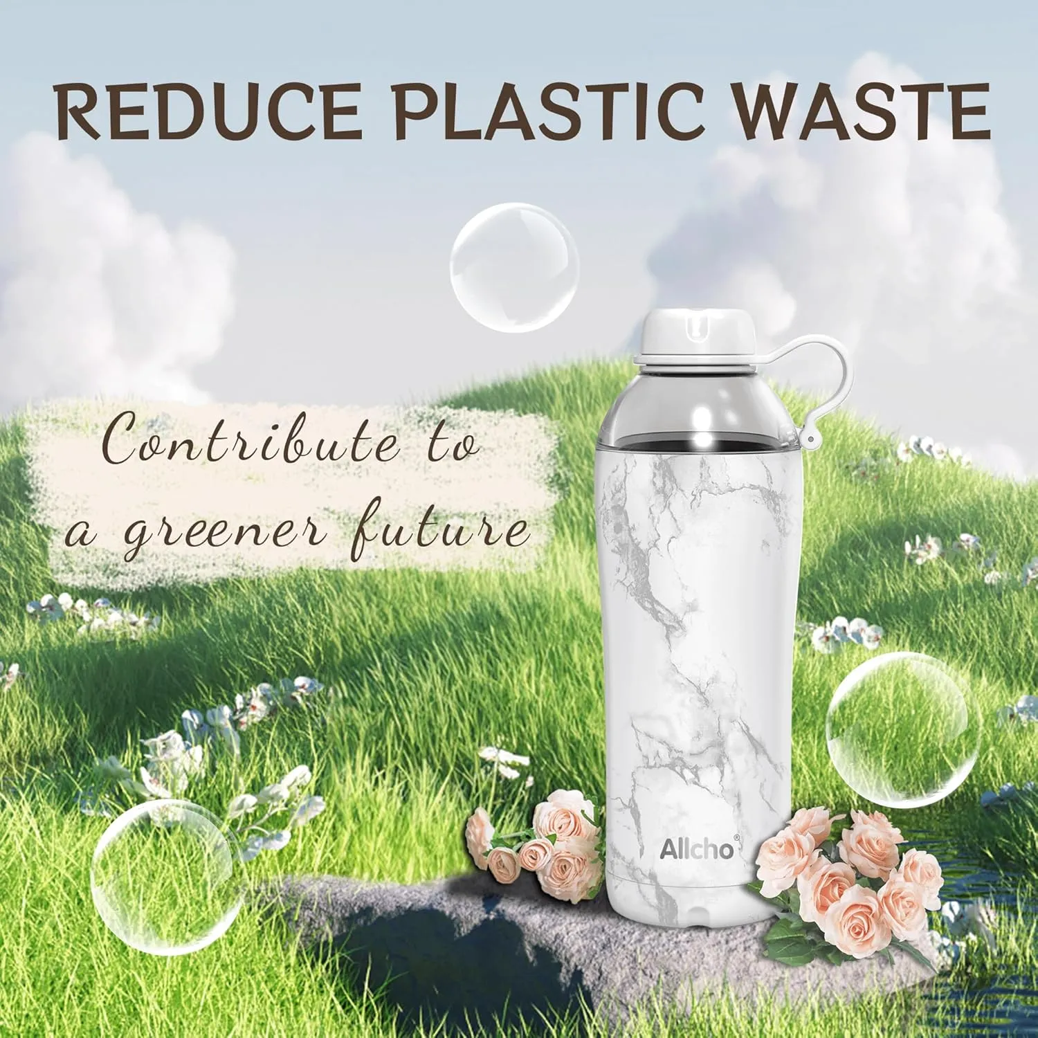 Insulated Water Bottle for Women, 18 oz Stainless Steel Water Bottles, Double Walled, 2 Lids (Chug & Tumbler) - Hydrate & Caffeinate, Gifts