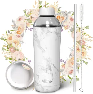 Insulated Water Bottle for Women, 18 oz Stainless Steel Water Bottles, Double Walled, 2 Lids (Chug & Tumbler) - Hydrate & Caffeinate, Gifts