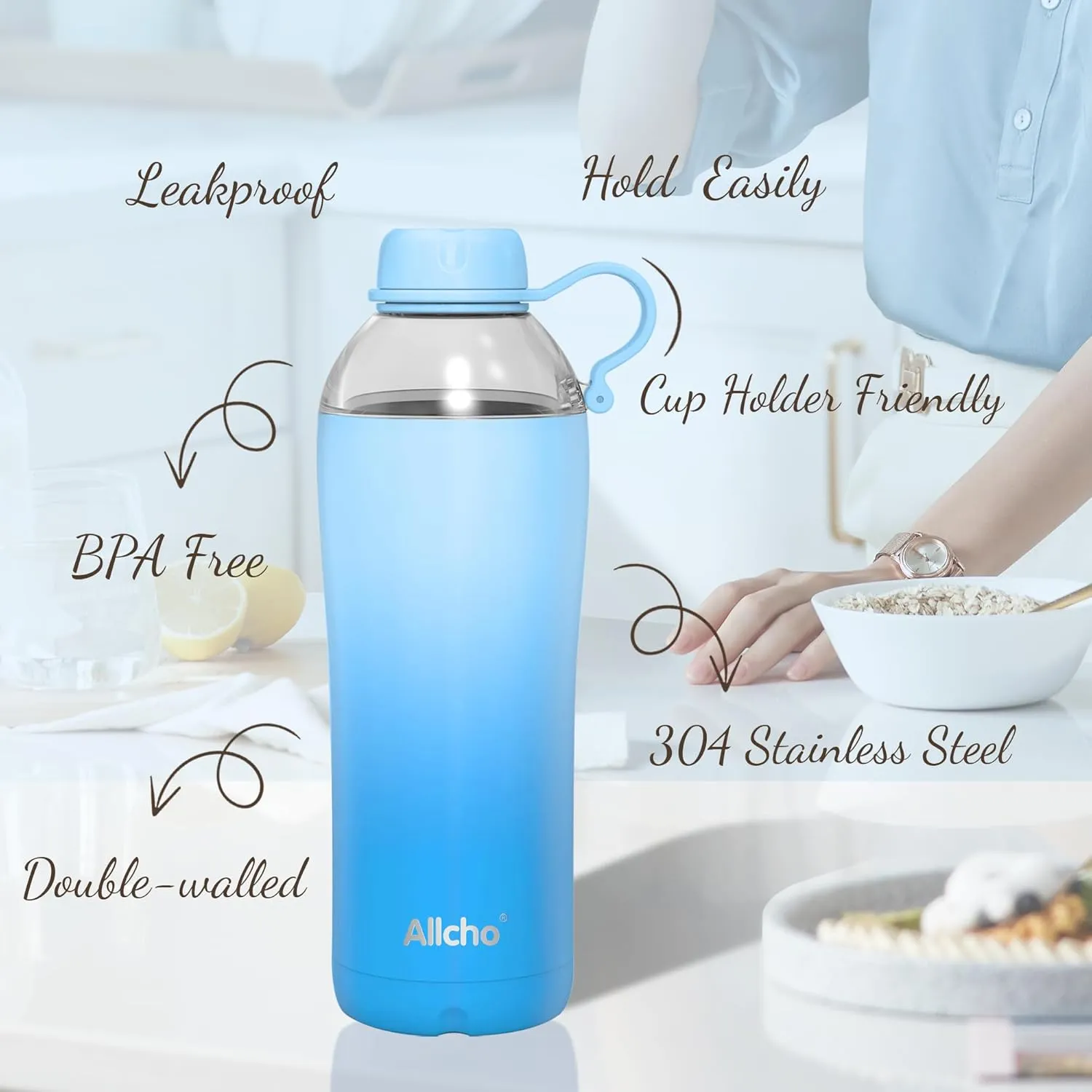 Insulated Water Bottle for Women, 18 oz Stainless Steel Water Bottles, Double Walled, 2 Lids (Chug & Tumbler) - Hydrate & Caffeinate, Gifts