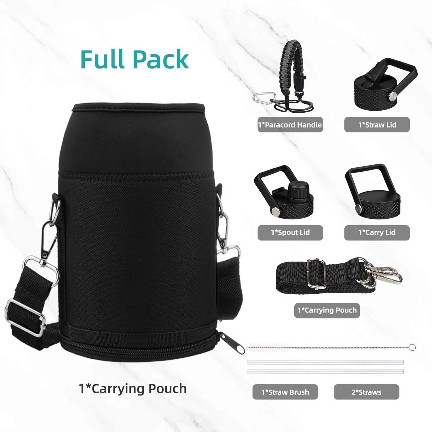 Insulated Water Bottle with Straw,87 oz 3 Lids Water Jug with Carrying Bag,Paracord Handle,Double Wall Vacuum Stainless Steel Metal Flask,Camp Green