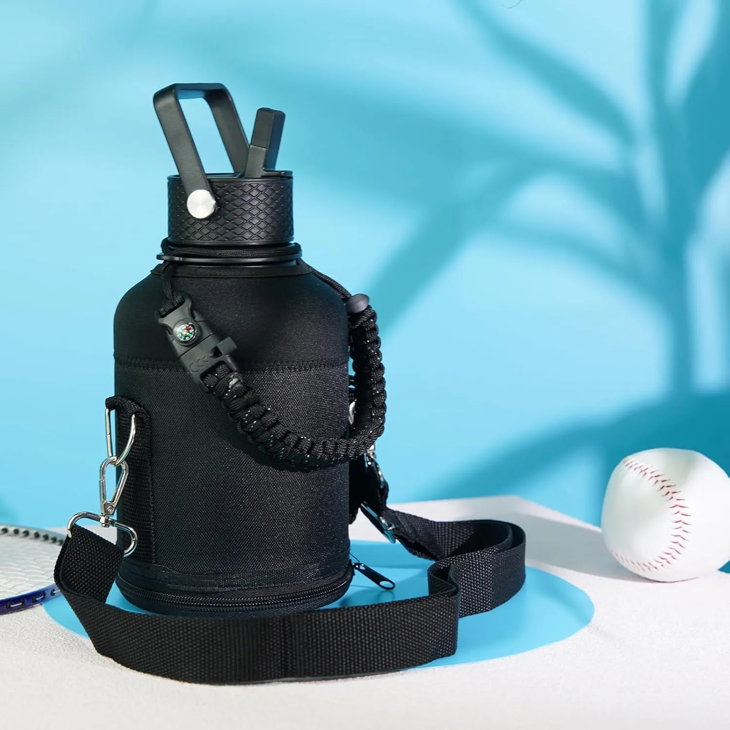 Insulated Water Bottle with Straw,87 oz 3 Lids Water Jug with Carrying Bag,Paracord Handle,Double Wall Vacuum Stainless Steel Metal Flask,Dark Green