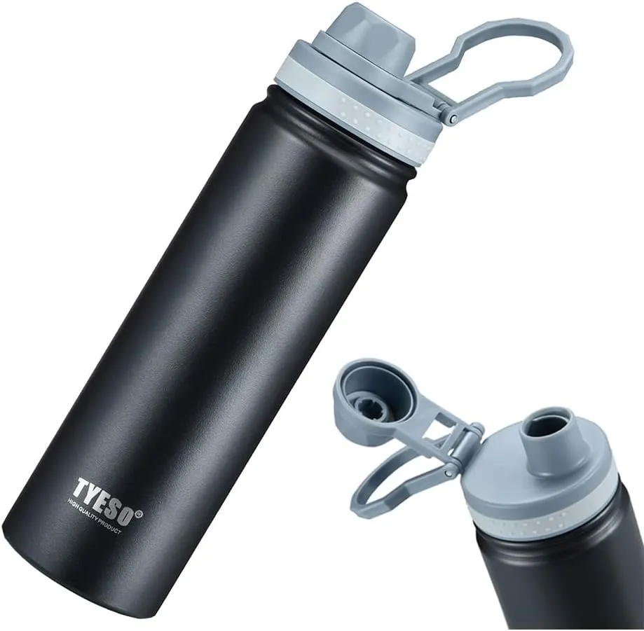 Insulated Water Bottle,Stainless Steel Vacuum Insulated Water Bottle, Double-Wall Sport Bottle with Leak Proof Spout and Handle Lid,Black,18oz