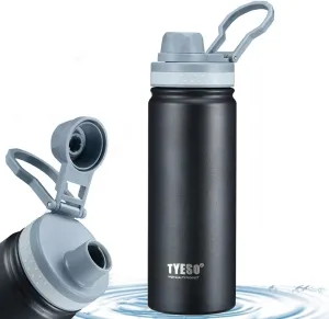 Insulated Water Bottle,Stainless Steel Vacuum Insulated Water Bottle, Double-Wall Sport Bottle with Leak Proof Spout and Handle Lid,Black,18oz