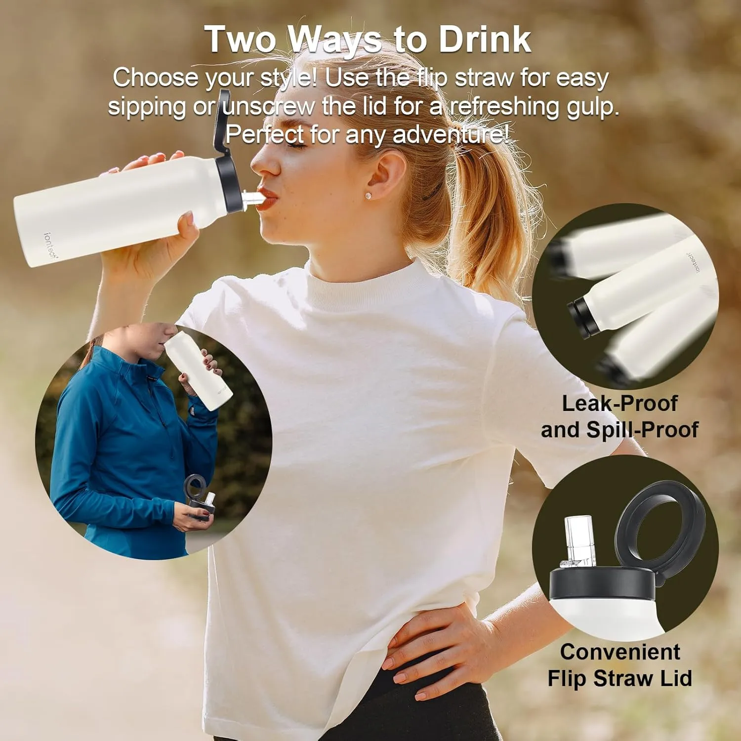 iontech Water Bottle Compatible with Magsafe iPhone Holder, 32oz Insulated Stainless Steel Flask with Magnetic Phone Tripod Mount Stand For Gym Sports Travel Car Cup, Hot 12H Cold 24H (Black)