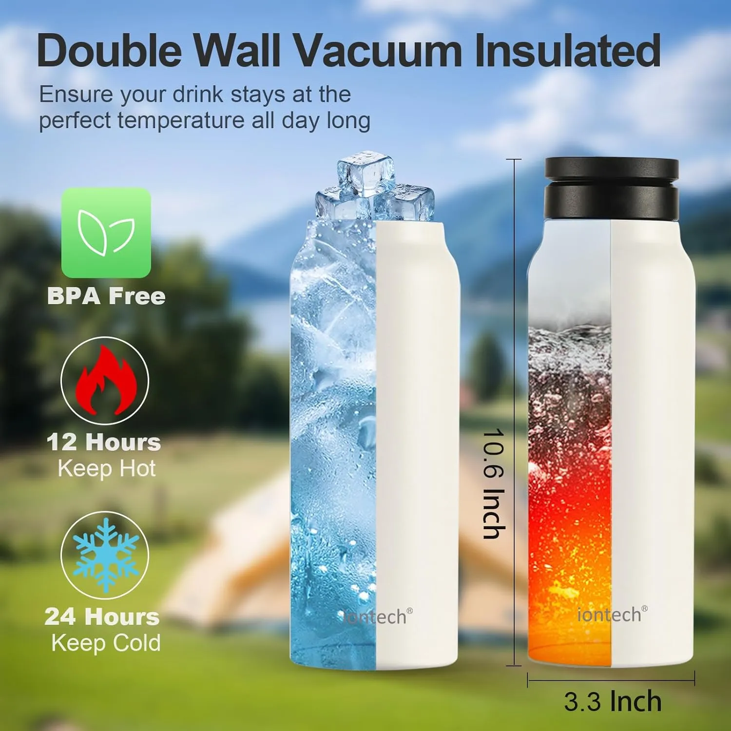 iontech Water Bottle Compatible with Magsafe iPhone Holder, 32oz Insulated Stainless Steel Flask with Magnetic Phone Tripod Mount Stand For Gym Sports Travel Car Cup, Hot 12H Cold 24H (Black)