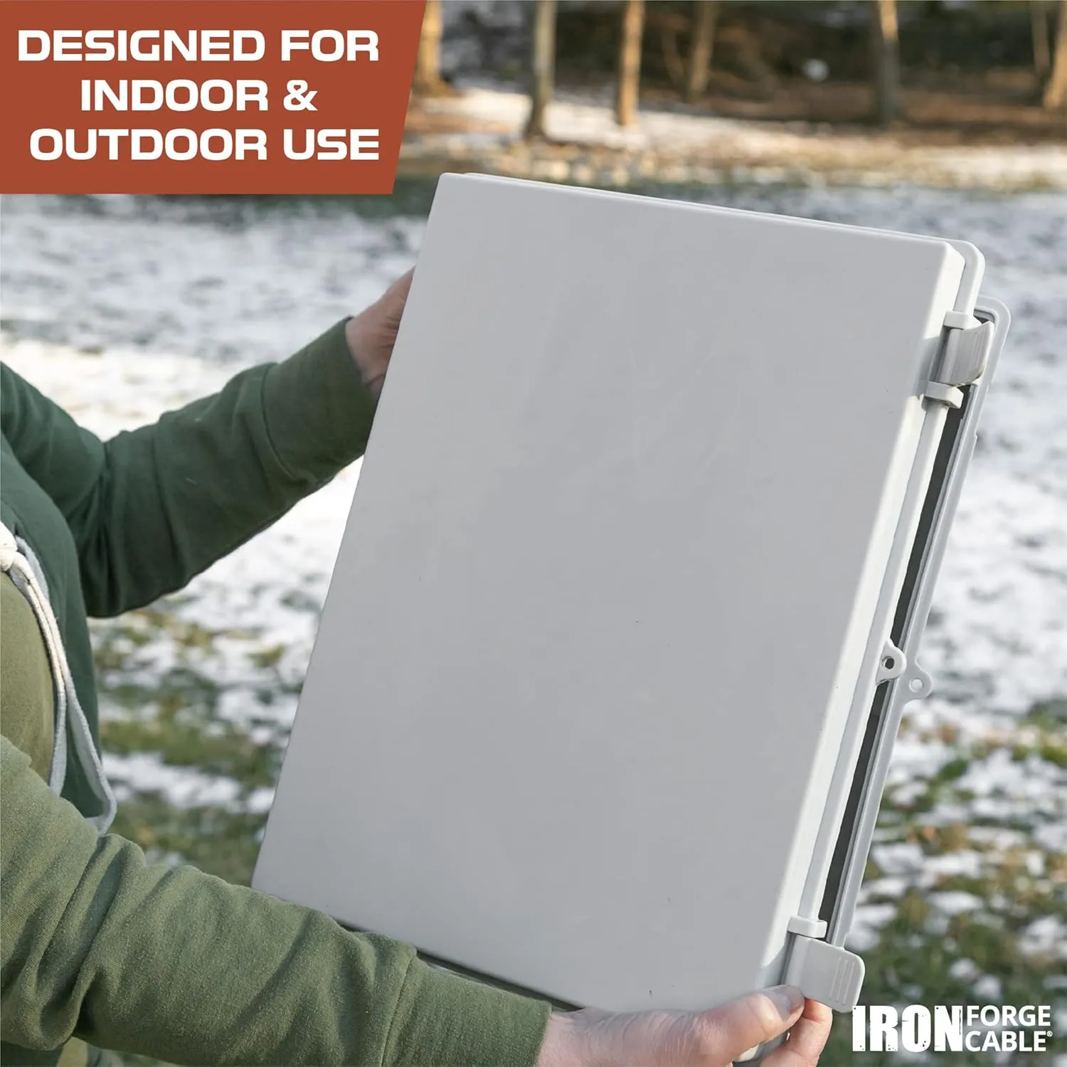 Iron Forge Cable Waterproof Junction Box Extra Large - Outdoor Box Enclosure - ABS Plastic Hinged Light Gray Panel Cover - IP65 16" x 12" x 7.2" Inch