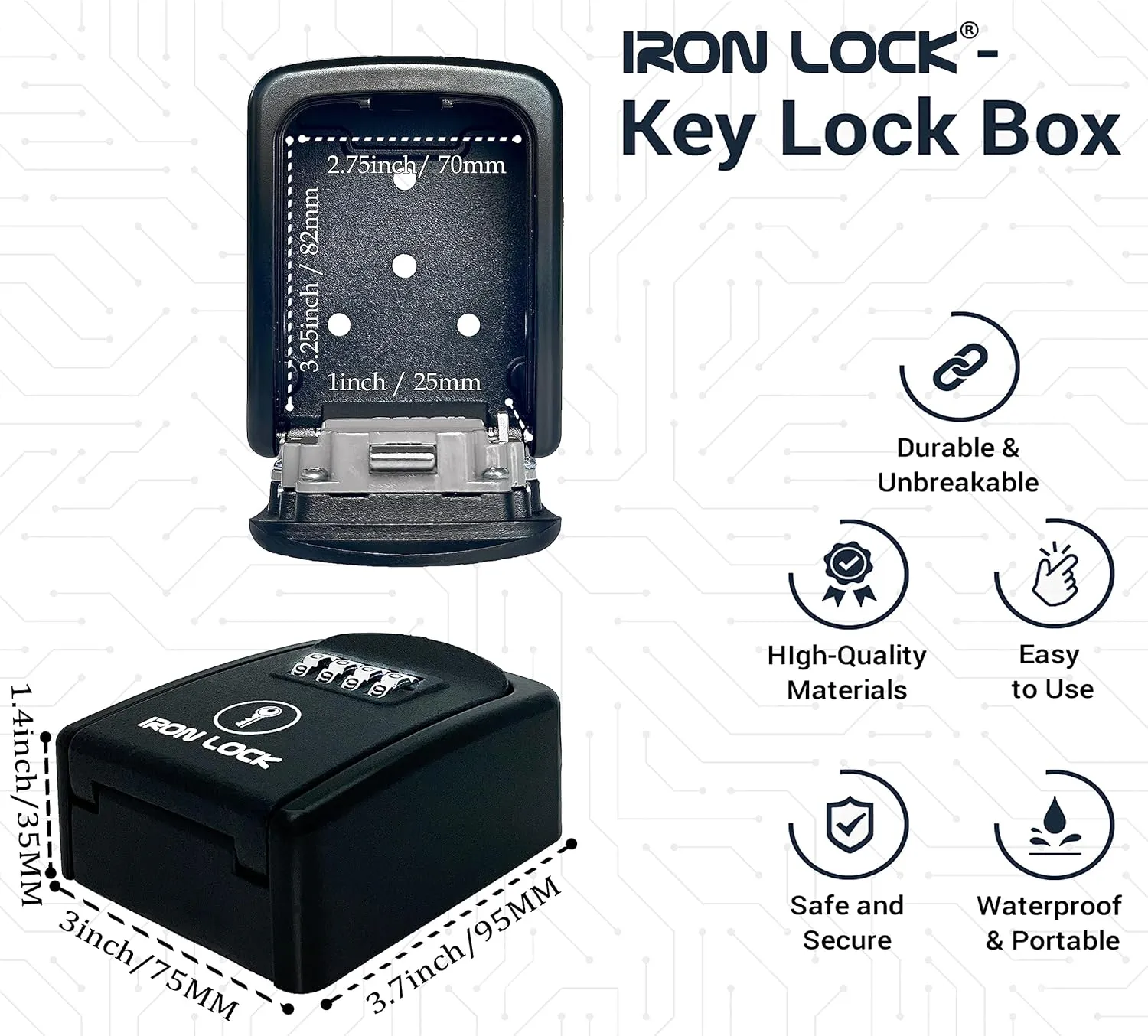 Iron Lock® - Wall Mount Key Lock Box with 4-Digit Combination, Resettable Code, A B Switch, and 5-Key Capacity - Indoor/Outdoor Waterproof Lockbox for House Keys and Spare Keys