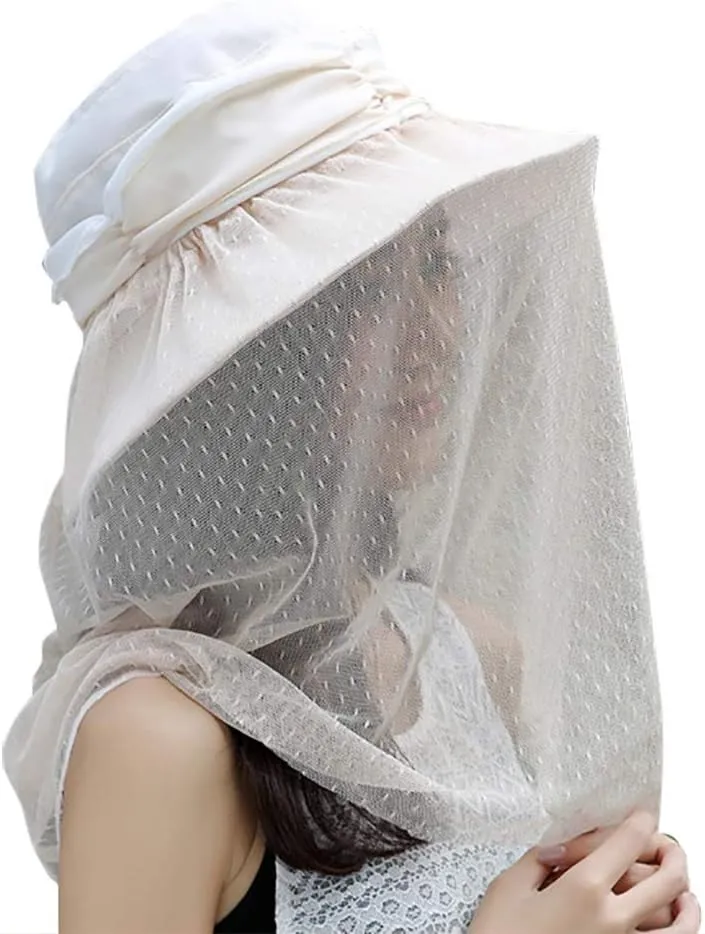 ITODA 360° Fishing Summer Hat with Visor Flap Women Detachable Sunhat Netting Face Cap