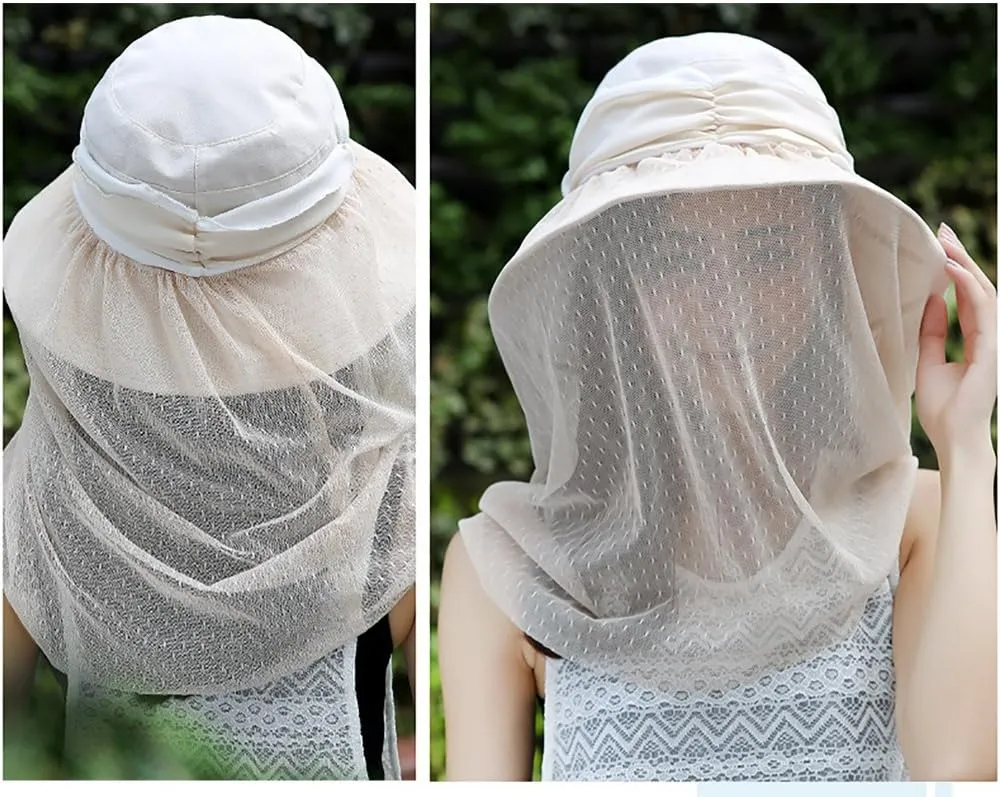 ITODA 360° Fishing Summer Hat with Visor Flap Women Detachable Sunhat Netting Face Cap