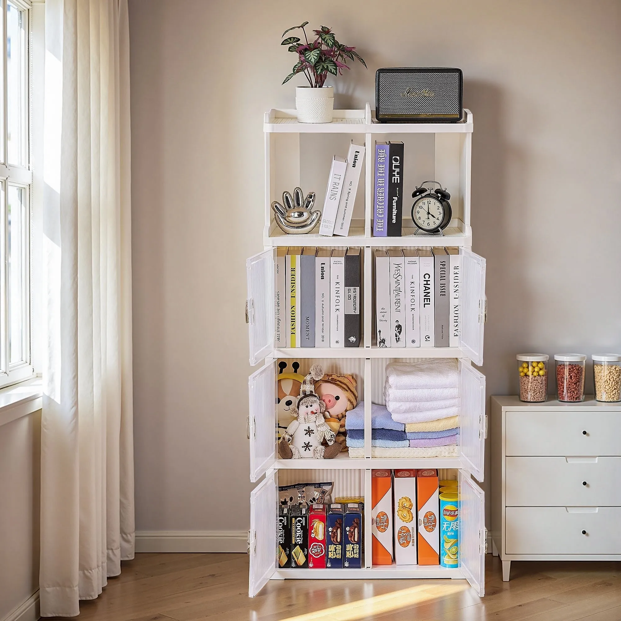 Javlergo Plastic Bookcase Floor Storage Cabinet Multi-Function Bathroom Storage cabinet Storage Shelf Kitchen Storage Cabinets