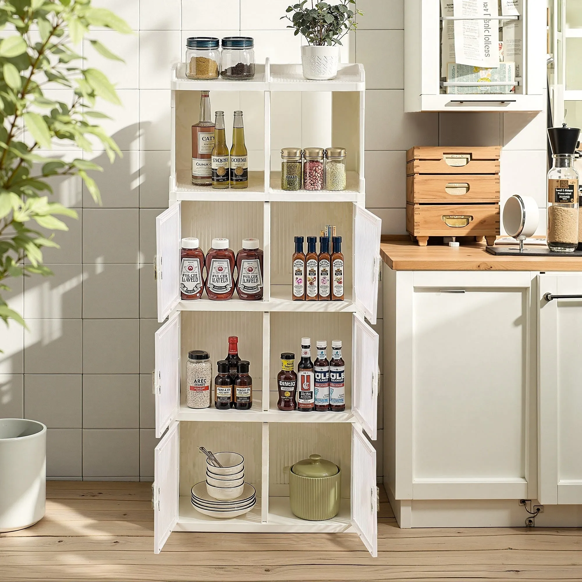 Javlergo Plastic Bookcase Floor Storage Cabinet Multi-Function Bathroom Storage cabinet Storage Shelf Kitchen Storage Cabinets