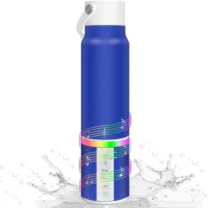 JBM Insulated Water Bottle with Bluetooth Speaker, Leak Proof Straw Lid, RGB LED Lights Stainless Steel Water Bottle for Sports (Blue)