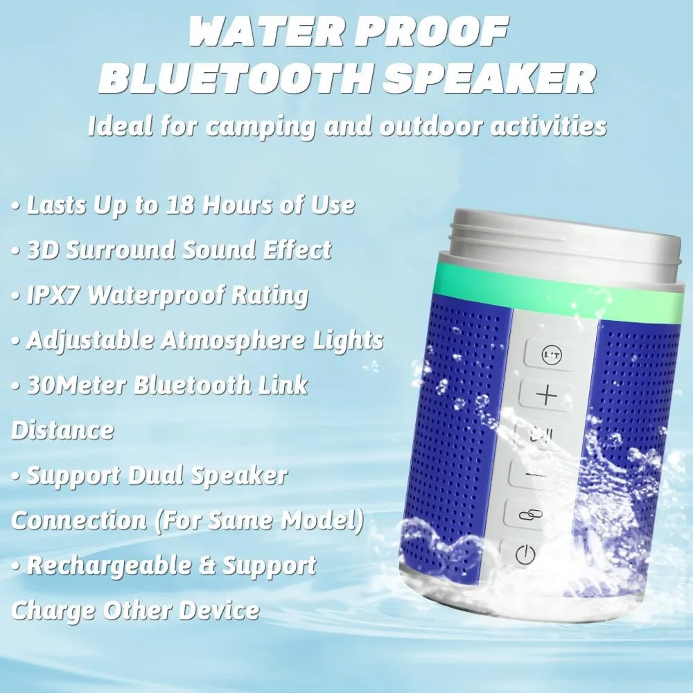JBM Insulated Water Bottle with Bluetooth Speaker, Leak Proof Straw Lid, RGB LED Lights Stainless Steel Water Bottle for Sports (Blue)