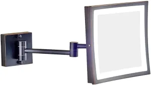 JCAKES Makeup Mirror Bathroom 3X Magnifying Stainless Steel Black ORB Foldable Telescopic 360 Degree Rotation Square HD Mirror (Color : Warm Light, Size : 8.5inc (Color : Warm Light, Size : 8.5inch)