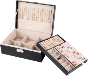 Jewelry Box With Removable Tray, 2-Layer Pu Leather Jewelry Organizer, Travel-Friendly Case For Necklaces, Earrings, Rings, Bracelets