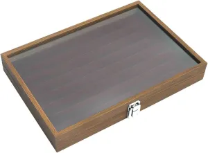 Jewelry Box, Wooden Jewelry Organizer Box with Clear Glass Lid Jewelry Holder Organizer Velvet Jewelry Storage Case for Women Earrings Rings Necklaces Bracelet Watch D(A)