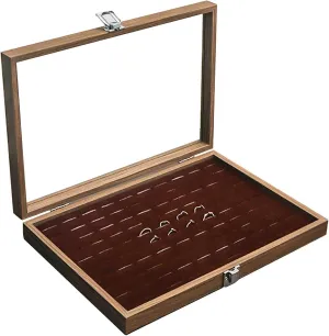 Jewelry Box, Wooden Jewelry Organizer Box with Clear Glass Lid Jewelry Holder Organizer Velvet Jewelry Storage Case for Women Earrings Rings Necklaces Bracelet Watch D(F)