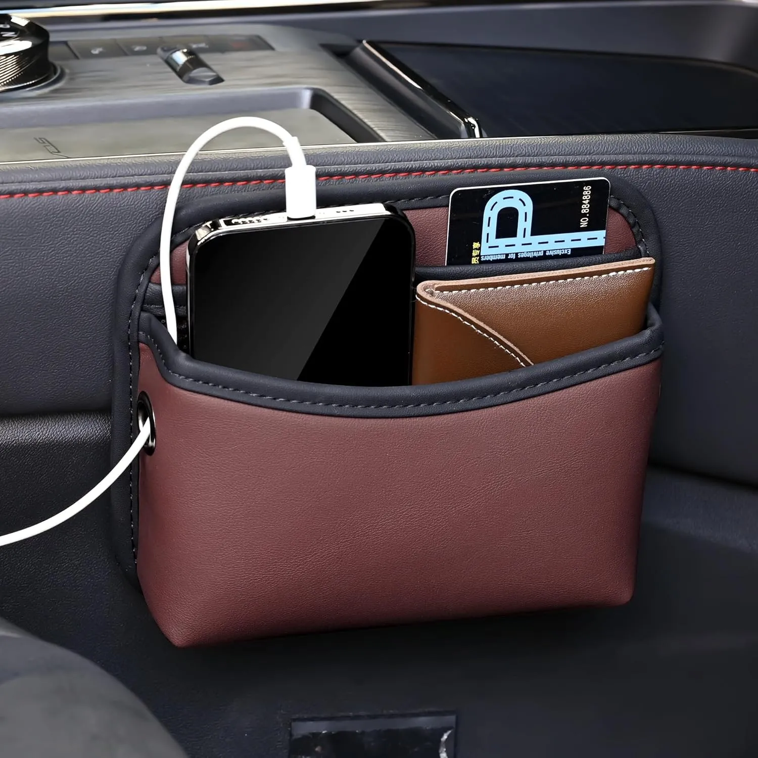 JEYODA Car Seat Side Storage Pocket, Small Organizer,PU Leather Multifunctional Console Side Organizer Bag for Phone, keys, sunglass,wallet,ect (Red)