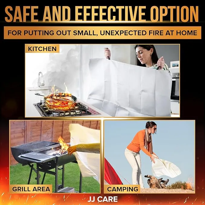 JJ CARE Fire Blanket – 3 Packs with Hooks – Emergency Fire Blanket for Home & Kitchen, High Heat Resistant Fire Suppression Blankets for Home Safety, Kitchen, and Camping