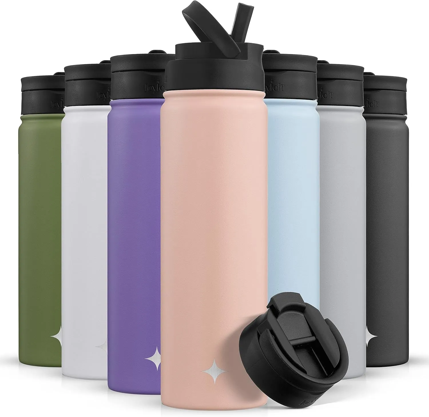 JoyJolt Triple Insulated Water Bottle with Straw Lid AND Flip Lid! 22oz Water Bottle, 12 Hour Hot/Cold Vacuum Insulated Stainless Steel Water Bottle. BPA-Free Leakproof Water Bottles - Thermos Bottle