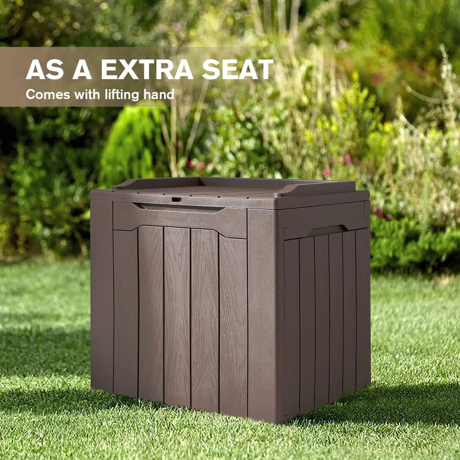 JUMMICO 31 Gallon Resin Deck Box Waterproof Indoor Outdoor Storage Boxes for Patio Furniture Cushions and Garden Tools (Brown)