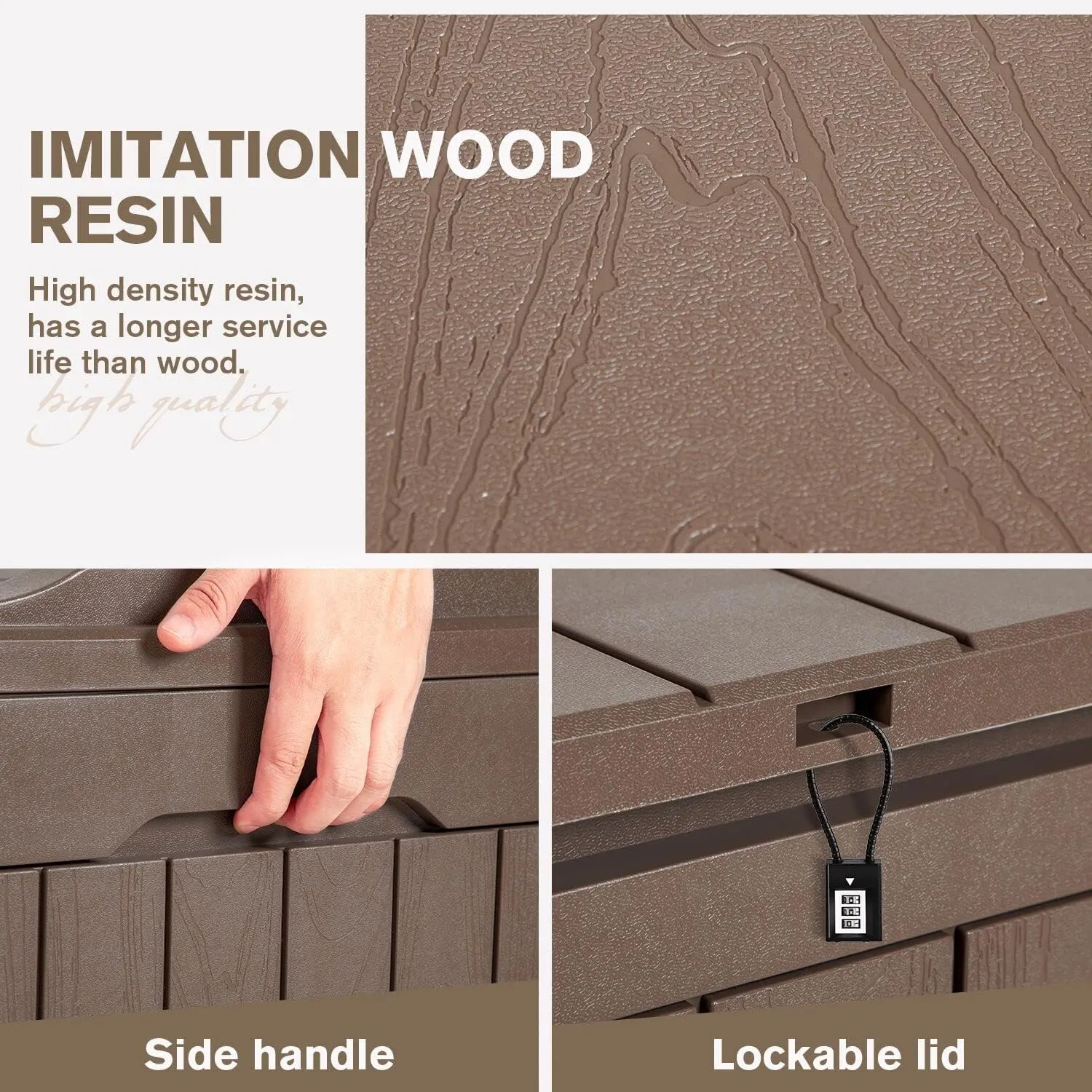 JUMMICO 31 Gallon Resin Deck Box Waterproof Indoor Outdoor Storage Boxes for Patio Furniture Cushions and Garden Tools (Brown)