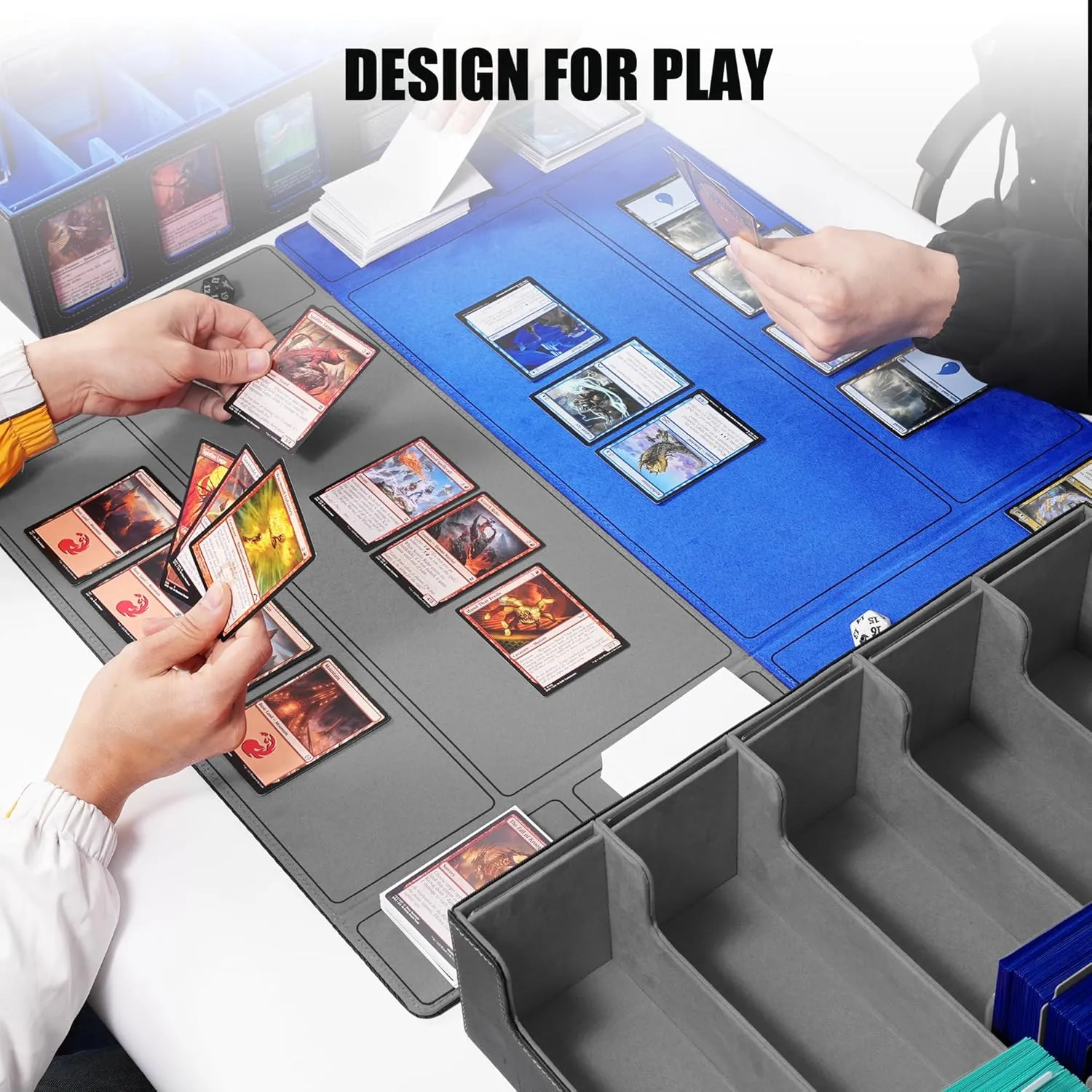 Kabinka Trading Card Storage Box with Commander Display, 5-Row Deck Case with Removable Lid; 3900  Card Deck Box for MTG TCG Sports Cards, 5 Toploaders, 5 Stoppers, 48 Dividers,1 Dice Tray (Black)