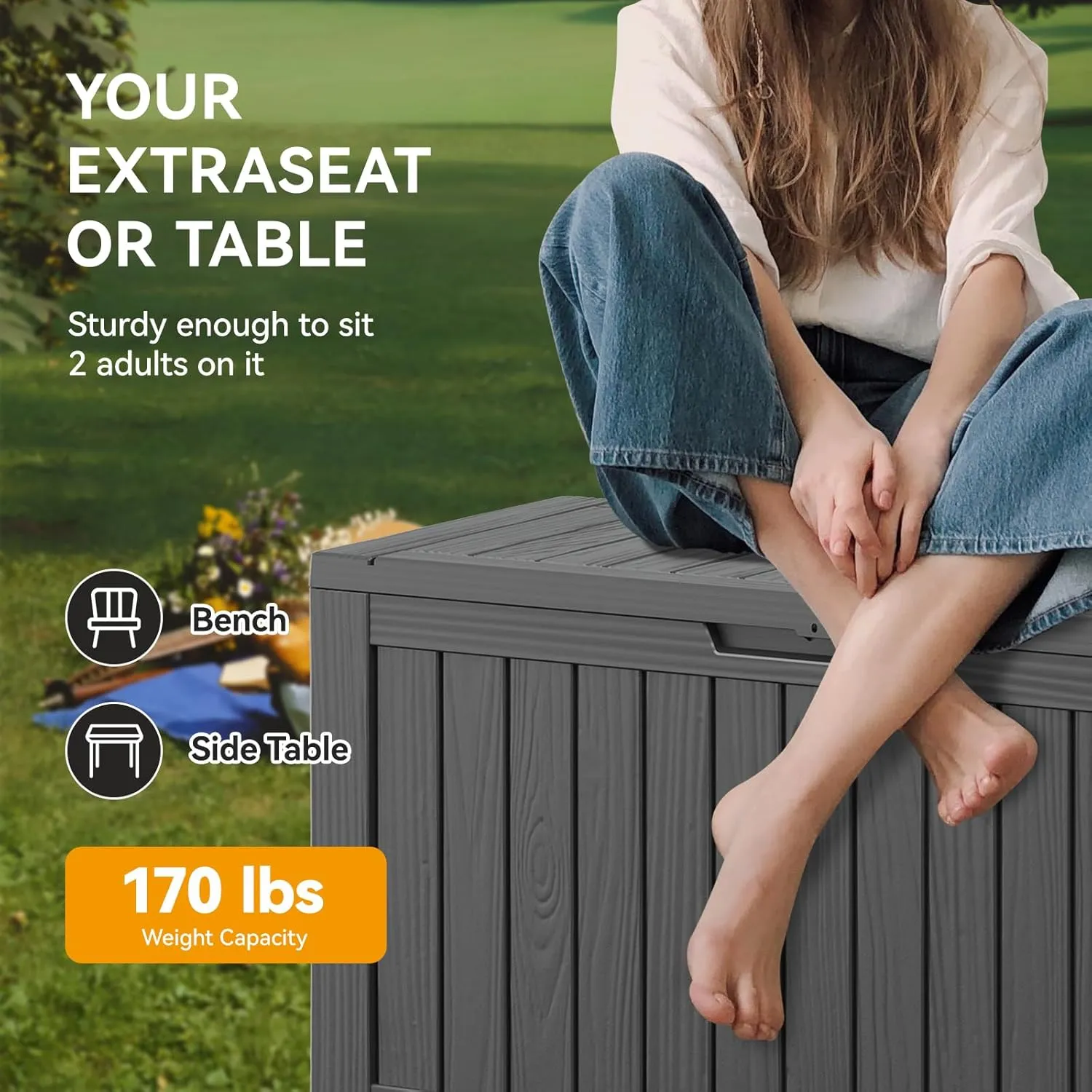 KAMABOKO Deck Box, 72 Gallon Resin Indoor and Outdoor Storage Boxes Waterproof for Garden Tools, Pool Accessories Storage Bench, Patio Furniture and Cushions with Lockable Lid, Black