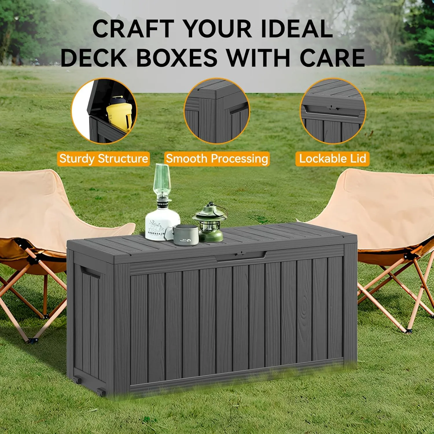 KAMABOKO Deck Box, 72 Gallon Resin Indoor and Outdoor Storage Boxes Waterproof for Garden Tools, Pool Accessories Storage Bench, Patio Furniture and Cushions with Lockable Lid, Black