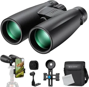 K&F Concept® 12X50 Binoculars Telescope with Smartphone Adapter, Tripod Adapter, Cleaning Cloth, FMC Lens BAK4 Prism for Adults, HD Binoculars for Bird Watching Hunting Hiking Camping Travelling