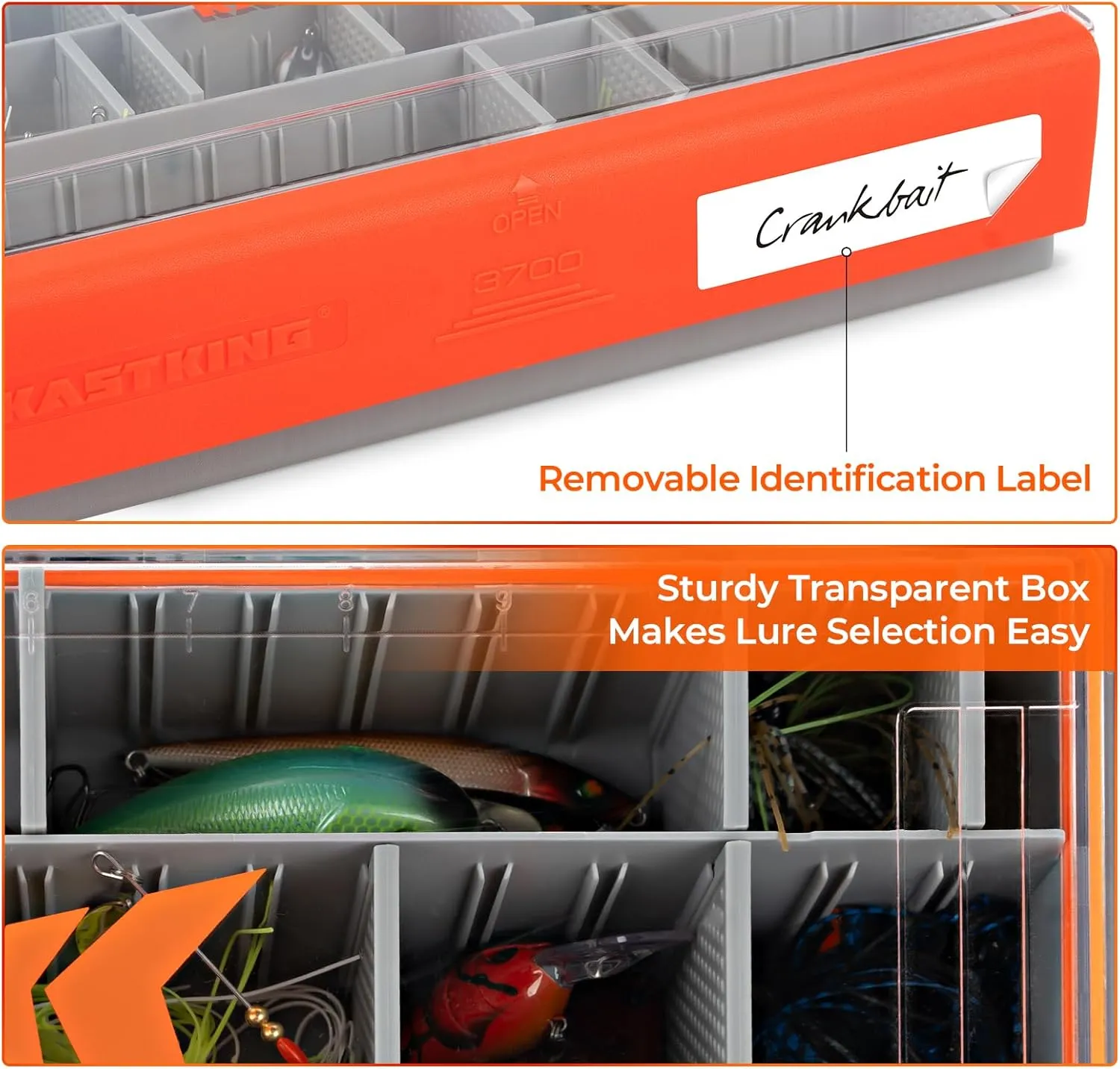 KastKing HyperSeal Waterproof Tackle Box, 3700 Deep Tackle Trays, Fishing Tackle Box Organizer With Removable Dividers, Fishing Gear & Fishing Accessories Storage