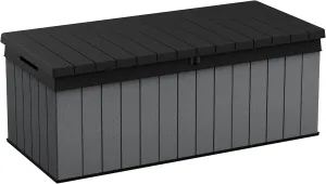 Keter Darwin 100 Gallon Resin Large Deck Box Organization and Storage for Patio Furniture, Outdoor Cushions, Garden Tools, Grey & Black