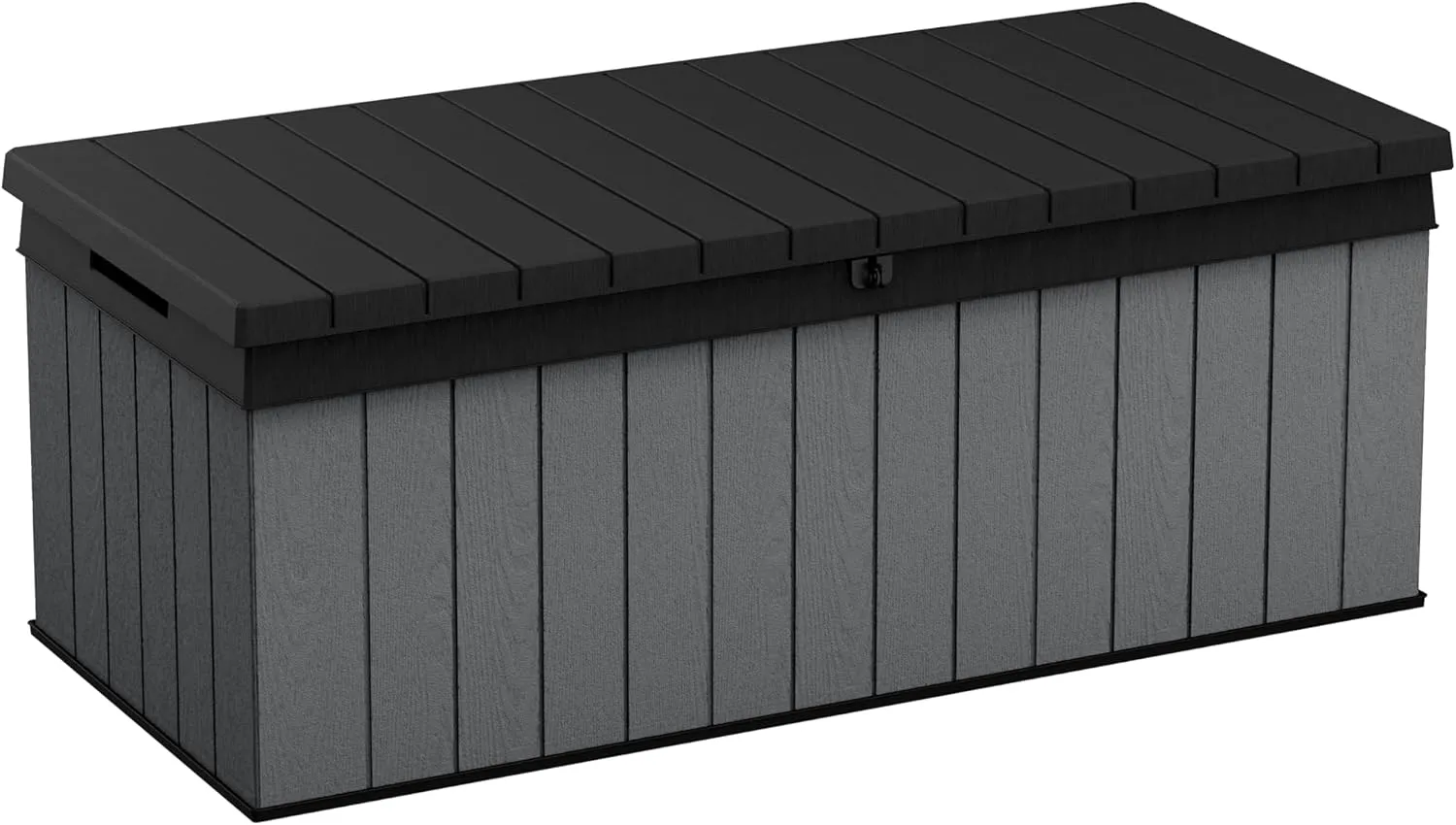 Keter Darwin 100 Gallon Resin Large Deck Box Organization and Storage for Patio Furniture, Outdoor Cushions, Garden Tools, Grey & Black