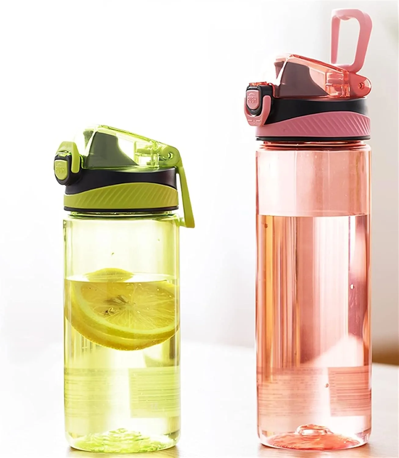 kettles Pink Green Sports Water Bottle with Built-in Handle,Plastic Tea Cups with Removable Filter,Fast Flow,Portable,Leak proof canteen(A,Large)