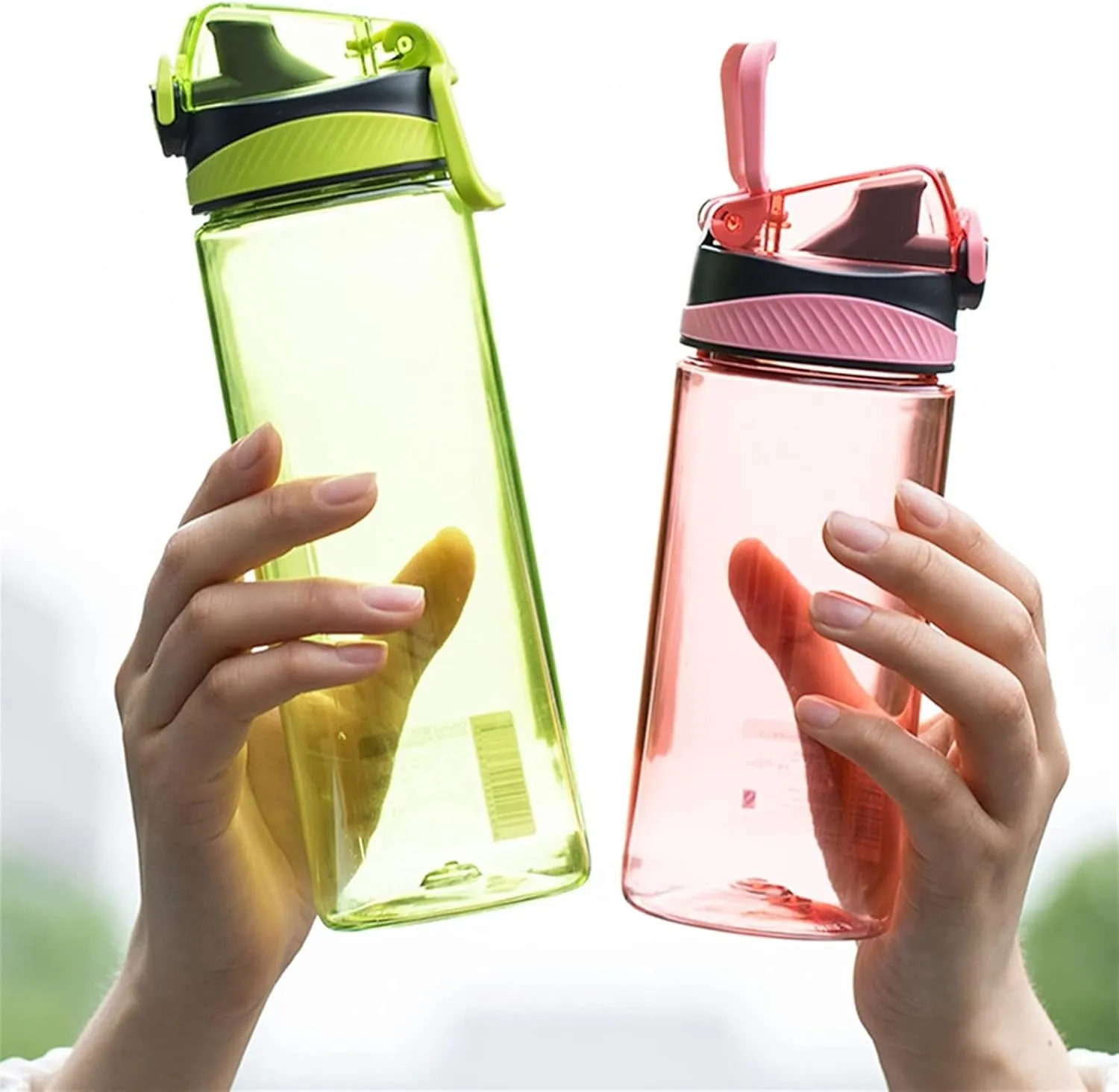 kettles Pink Green Sports Water Bottle with Built-in Handle,Plastic Tea Cups with Removable Filter,Fast Flow,Portable,Leak proof canteen(A,Large)