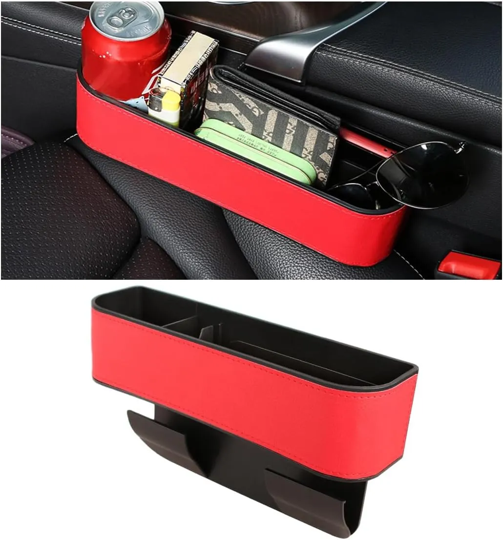 Kewucn Car Seat Gap Filler Organizer, Multifunctional Auto Console Side Storage Box with Cup Holder, Leather Front Seat Organizer for Holding Phone Sunglasses, Car Accessories (Red)