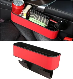 Kewucn Car Seat Gap Filler Organizer, Multifunctional Auto Console Side Storage Box with Cup Holder, Leather Front Seat Organizer for Holding Phone Sunglasses, Car Accessories (Red)