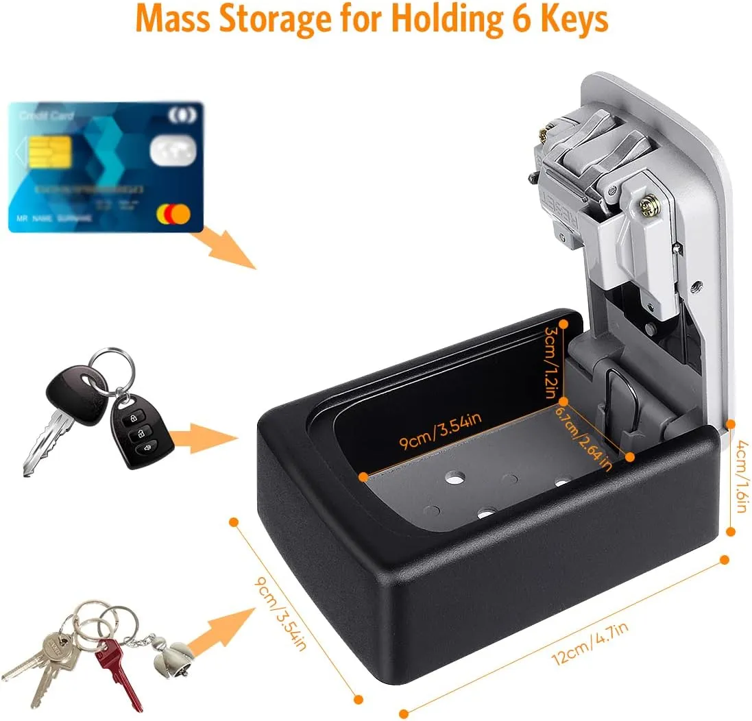 Key Lock Box Wall Mounted, Fayleeko 4 Digit Combination Lockbox for Outside, House Keys - 5 Keys Capacity, Key Safe Security Storage Lock Box for Indoor, Outdoor, Garage, Garden, Store (Grey, 1Pack)