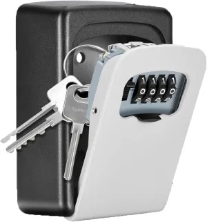 Key Lock Box Wall Mounted, Fayleeko 4 Digit Combination Lockbox for Outside, House Keys - 5 Keys Capacity, Key Safe Security Storage Lock Box for Indoor, Outdoor, Garage, Garden, Store (Grey, 1Pack)