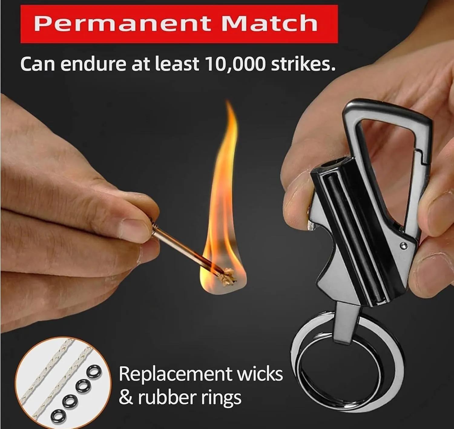 Keychain lighters Match Kerosene Lighter Portable Bottle Opener Waterproof Suitable for Men's Gift Outdoor use(Black)