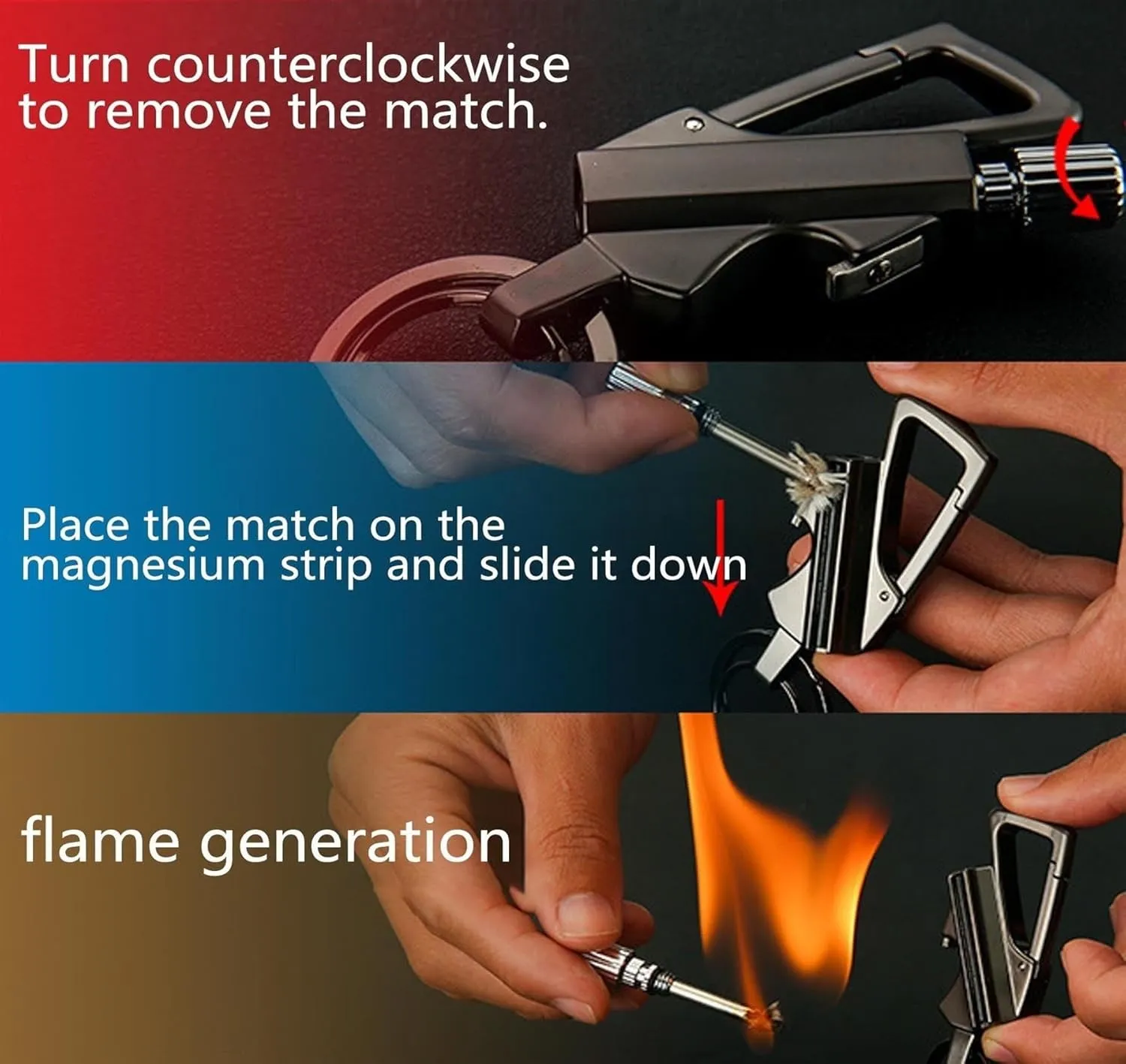 Keychain lighters Match Kerosene Lighter Portable Bottle Opener Waterproof Suitable for Men's Gift Outdoor use(Black)