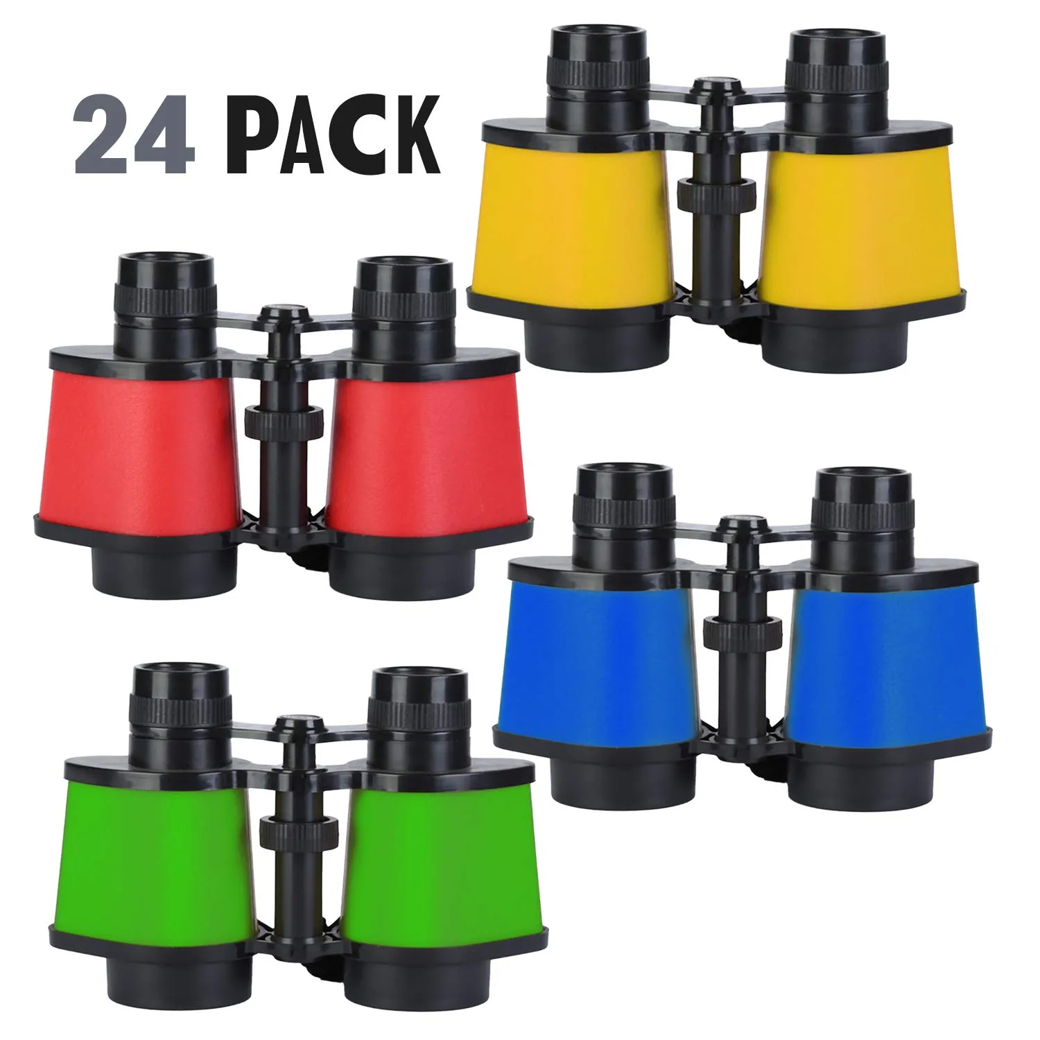 Kicko Pack of 24 Binoculars for Kids - Kid Binoculars 3.5 x 5 Inch - Lightweight Plastic Binocular for Jungle Play, Bird Watching - Safari Birthday Decorations - Forest Costumes, Adventure Gifts