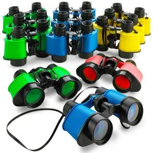 Kicko Pack of 24 Binoculars for Kids - Kid Binoculars 3.5 x 5 Inch - Lightweight Plastic Binocular for Jungle Play, Bird Watching - Safari Birthday Decorations - Forest Costumes, Adventure Gifts