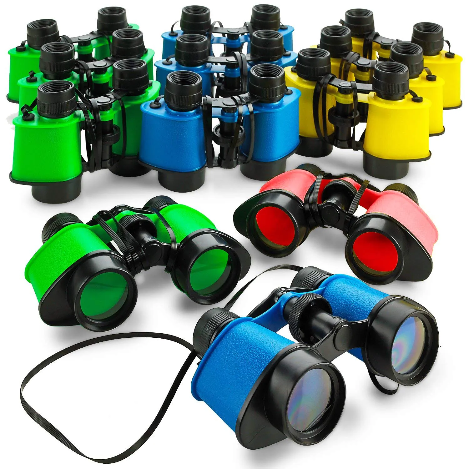 Kicko Pack of 24 Binoculars for Kids - Kid Binoculars 3.5 x 5 Inch - Lightweight Plastic Binocular for Jungle Play, Bird Watching - Safari Birthday Decorations - Forest Costumes, Adventure Gifts