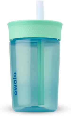 Kids Insulation BPA-Free Plastic Tumbler with Spill Resistant Flexible Straw, Easy to Clean, Kids Water Bottle, Great for Travel, Dishwasher Safe, 15 Oz, Teal and Aqua (The Blues)