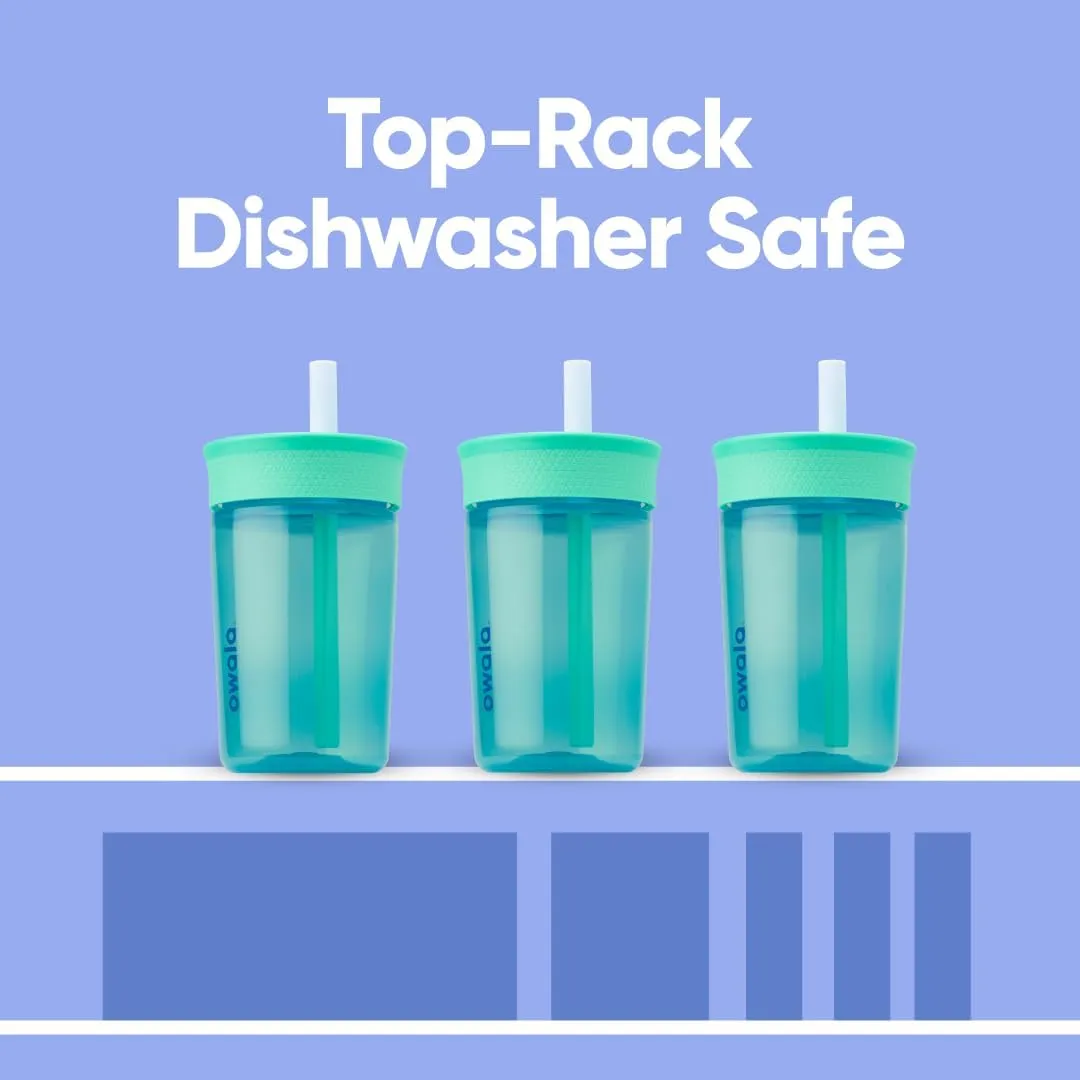 Kids Insulation BPA-Free Plastic Tumbler with Spill Resistant Flexible Straw, Easy to Clean, Kids Water Bottle, Great for Travel, Dishwasher Safe, 15 Oz, Teal and Aqua (The Blues)