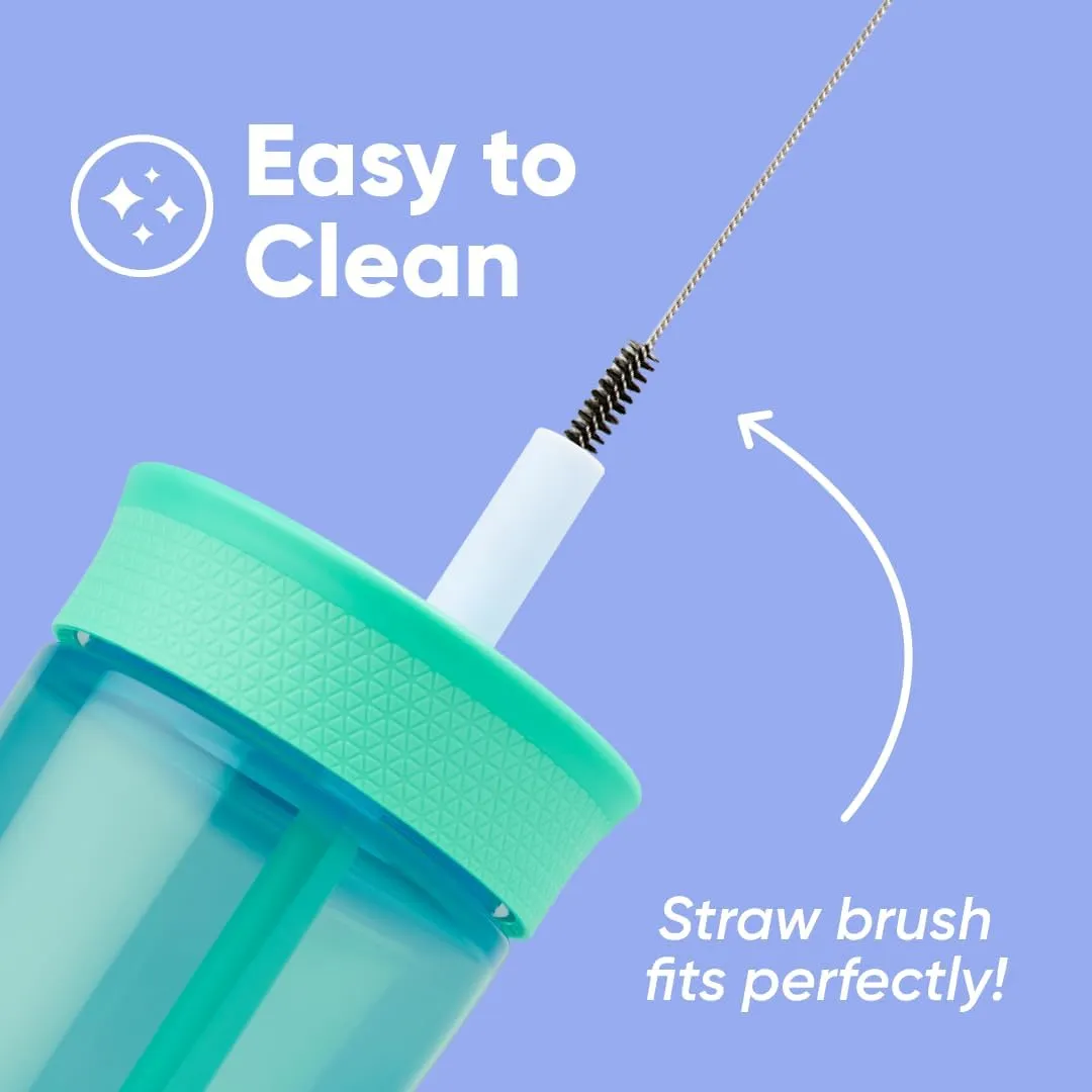 Kids Insulation BPA-Free Plastic Tumbler with Spill Resistant Flexible Straw, Easy to Clean, Kids Water Bottle, Great for Travel, Dishwasher Safe, 15 Oz, Teal and Aqua (The Blues)