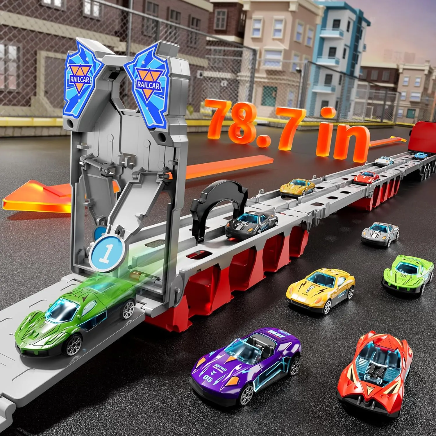 Kids Truck Toy for Boys Age 3-8, Carrier Racing Track Playset, Transport Car Truck with 12 Die-cast Racing Cars Toys, Boys Toys for 3 4 5 6 7 8 Years Old, Toddler Gifts Age 3-5 4-7 (Red)