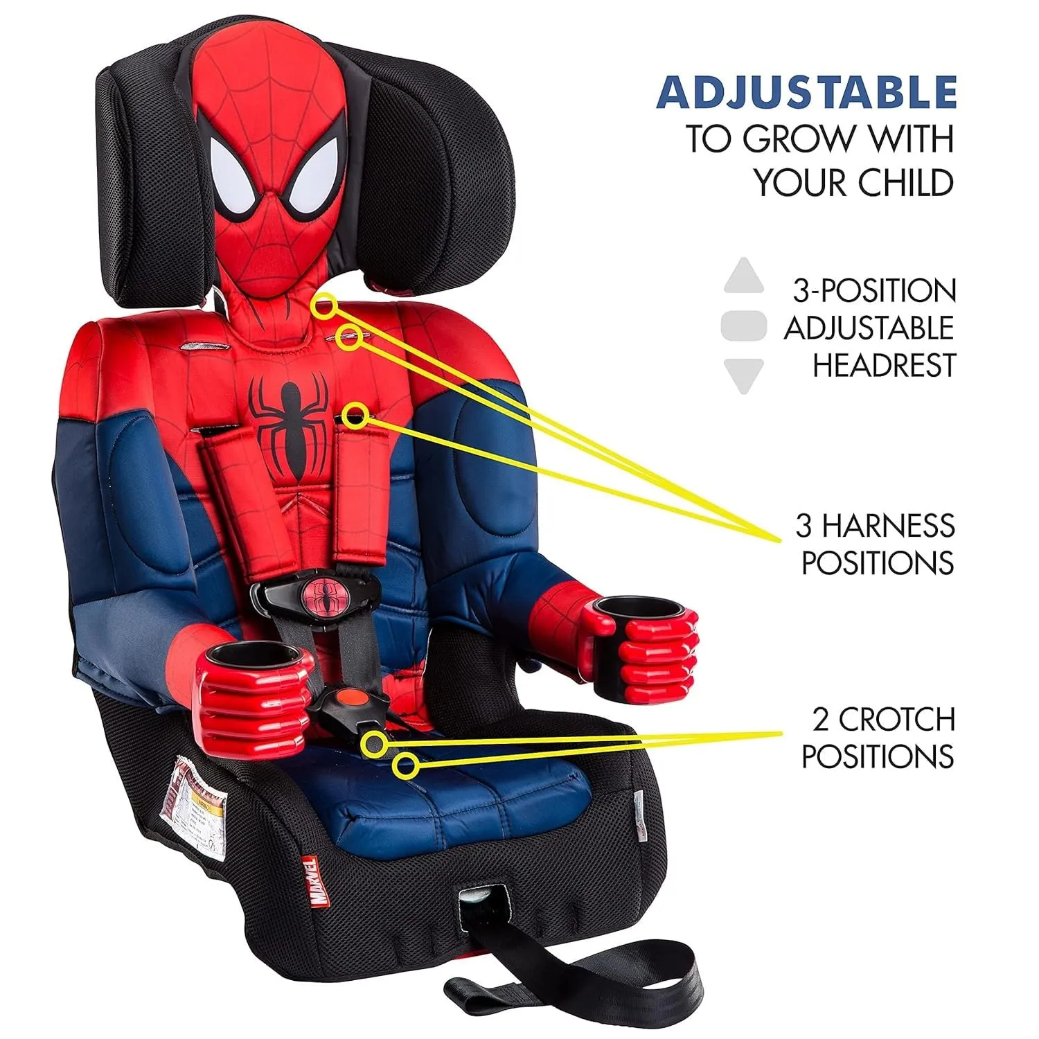 KidsEmbrace Marvel Spider-Man 2-in-1 Forward-Facing Car Seat Latch | 5-Point Harness 26.5-65lbs converts to Belt-Positioning Booster 40-100lbs | Adjustable